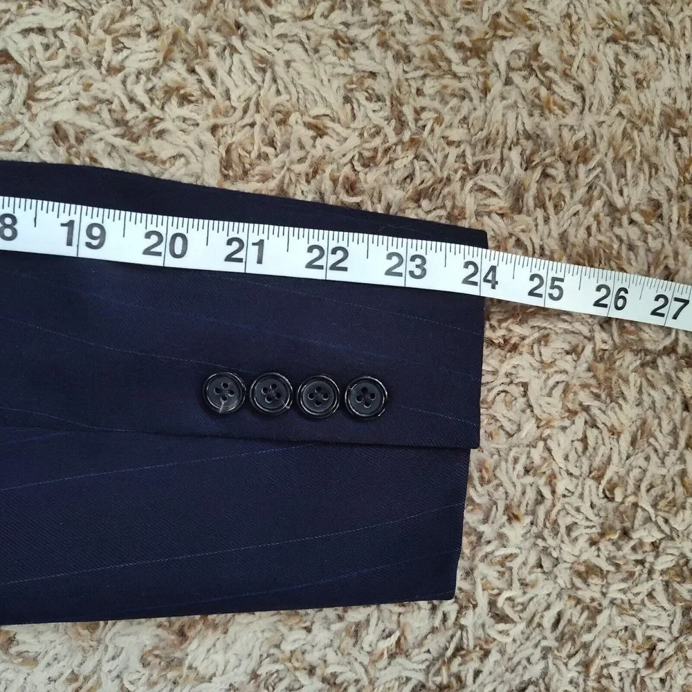 Hickey Freeman Men Size 41R Navy Blue with Red White Blue‎ Thin Stripes Blazer